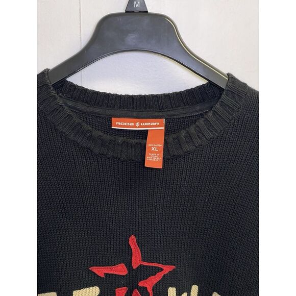 Vintage Rocawear Men's XL Y2K Embroidered Knit Sweater Pullover Black Streetwear - Picture 2 of 7